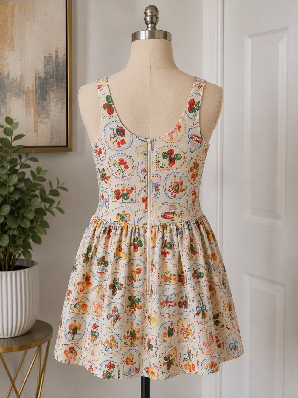 En Saison Cream Floral & Fruit Print A-Line Dress